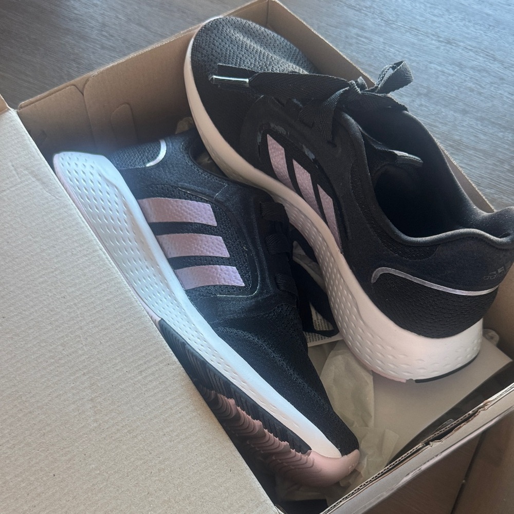 Adidas Women's Black and Light Pink Sneakers